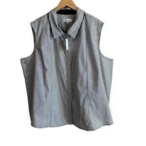 Calvin Klein Striped Button Front Sleeveless Collared Shirt 3X